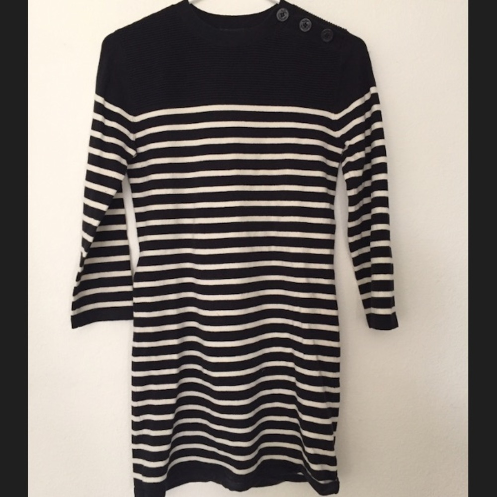Stretchy Black Stripe Button Tunic Dress